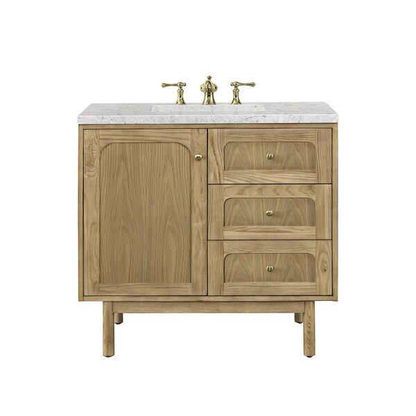 James Martin Vanities Laurent 36in Single Vanity, Light Natural Oak w/ 3 CM Eternal Jasmine Pearl Top 545-V36-LNO-3EJP - main